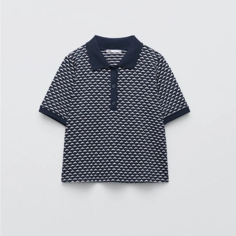 Zara Blue and White Geometric Blouse